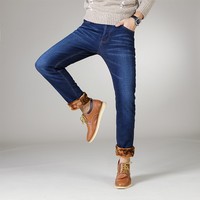 Zima termiczna ciepłe flanelowe jeansy ze streczem męskie zimowa wysokiej jakości znane marki spodnie polarowe męskie proste uciekają spodnie Jean mężczyzna 3